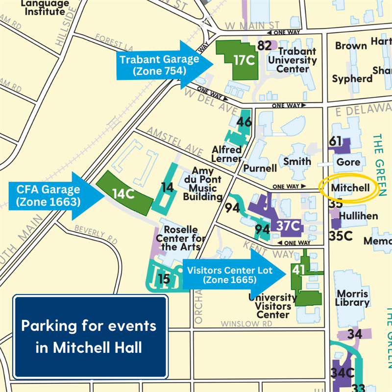 Parking map for events in Mitchell Hall