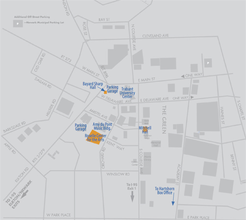 Map of west-central campus at the University of Delaware
